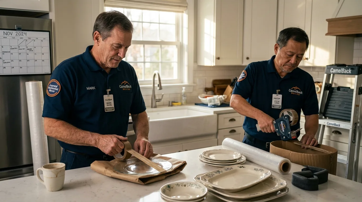 Professional crew packing kitchen dishware in Dilworth, MN